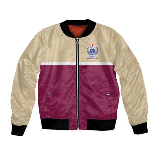 Queensland Samoa Custom Bomber Jacket Maroon Pacific Polynesian Tribal Pattern