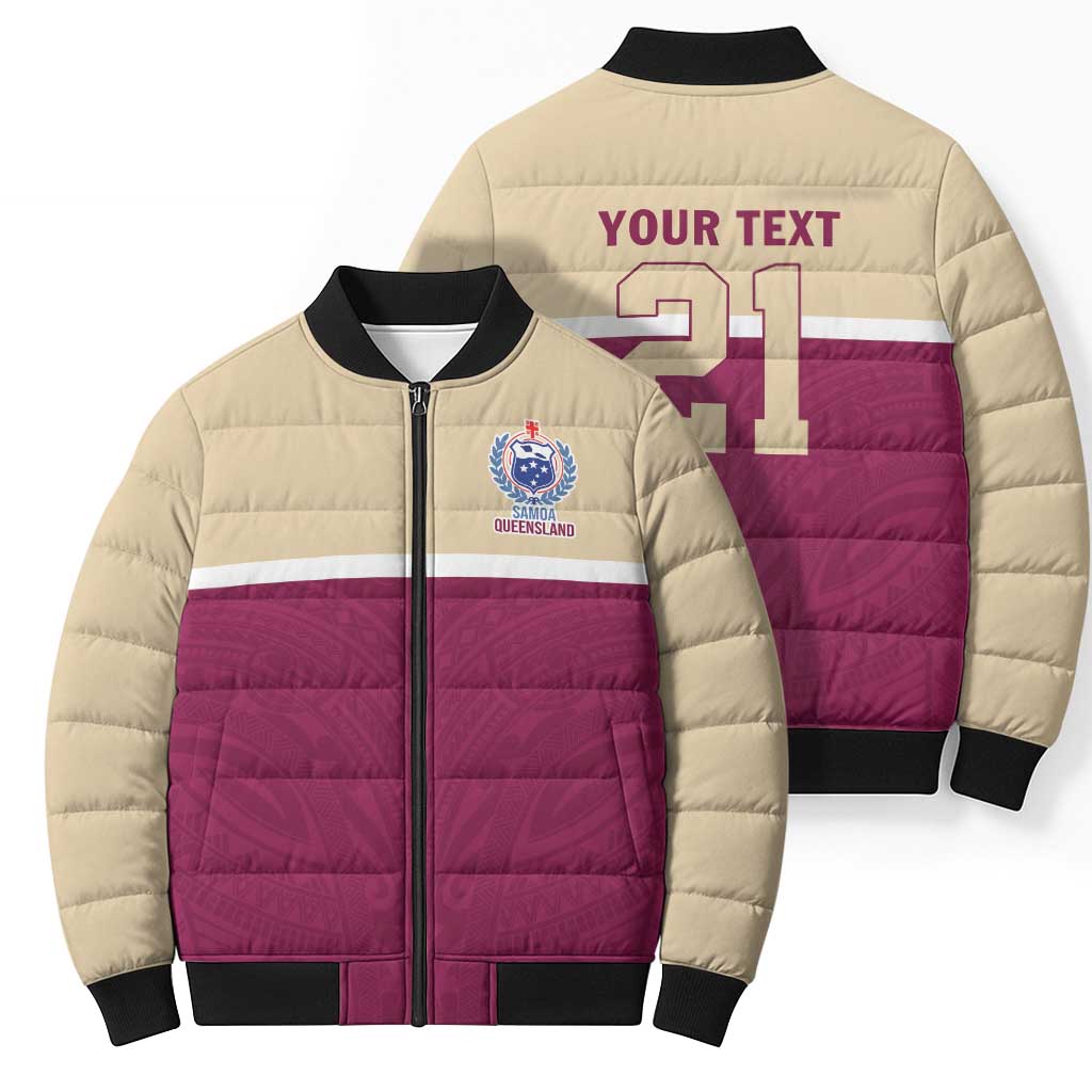Queensland Samoa Custom Bomber Puffer Jacket Maroon Pacific Polynesian Tribal Pattern - Aussie Hoodie