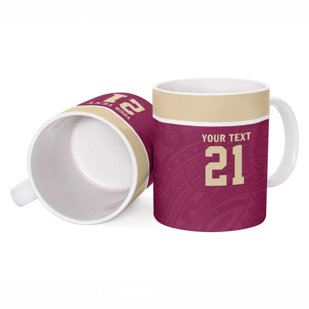 Queensland Samoa Custom Ceramic Mug Maroon Pacific Polynesian Tribal Pattern - Aussie Hoodie