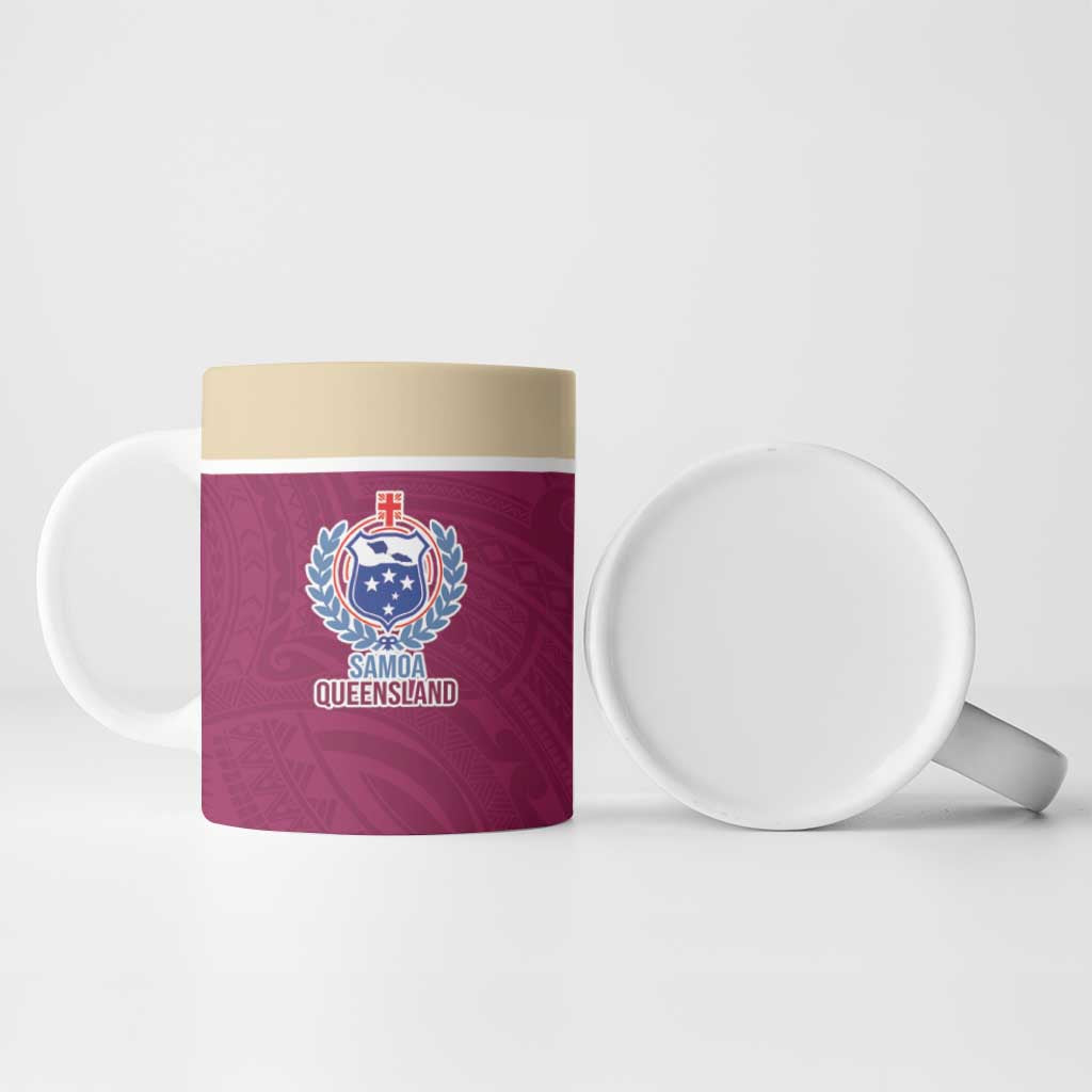 Queensland Samoa Custom Ceramic Mug Maroon Pacific Polynesian Tribal Pattern - Aussie Hoodie