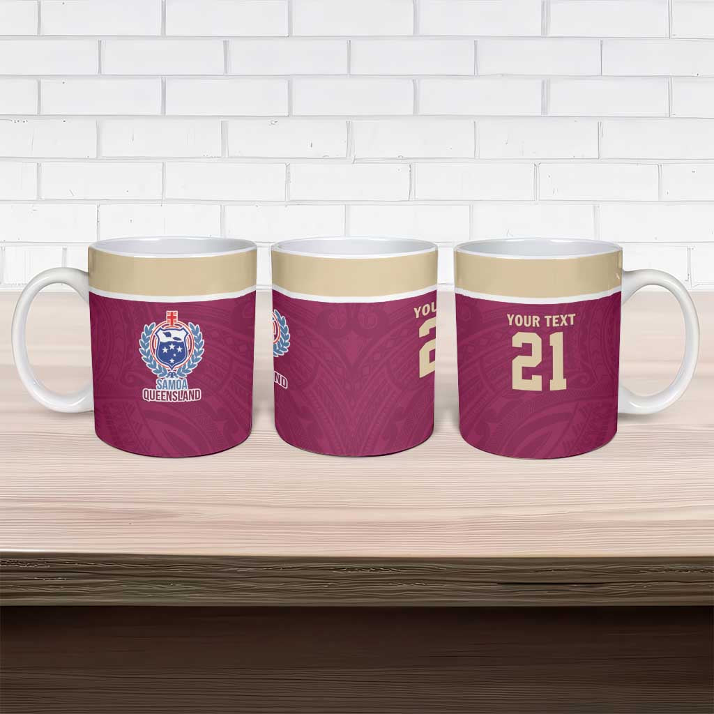 Queensland Samoa Custom Ceramic Mug Maroon Pacific Polynesian Tribal Pattern - Aussie Hoodie