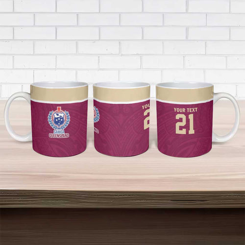 Queensland Samoa Custom Ceramic Mug Maroon Pacific Polynesian Tribal Pattern - Aussie Hoodie