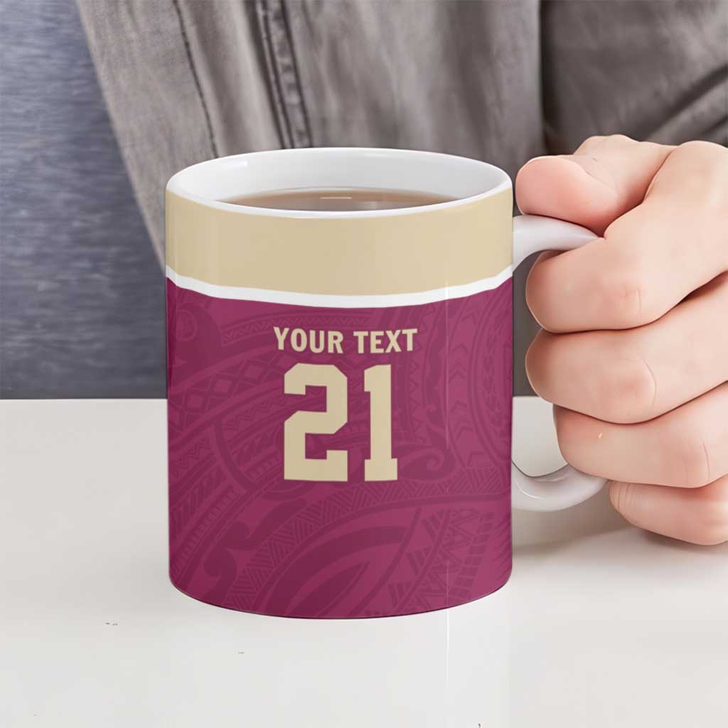 Queensland Samoa Custom Ceramic Mug Maroon Pacific Polynesian Tribal Pattern - Aussie Hoodie
