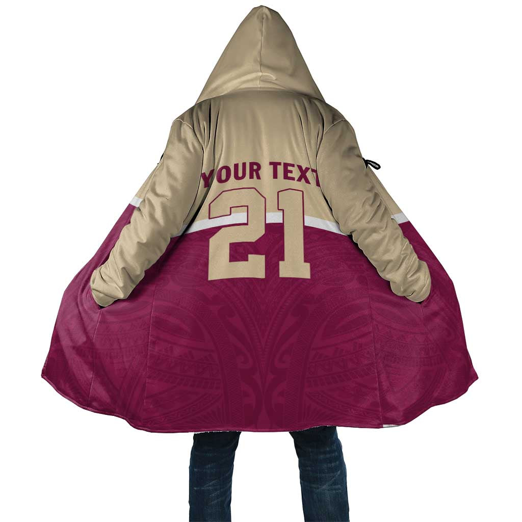 Queensland Samoa Custom Cloak Maroon Pacific Polynesian Tribal Pattern - Aussie Hoodie