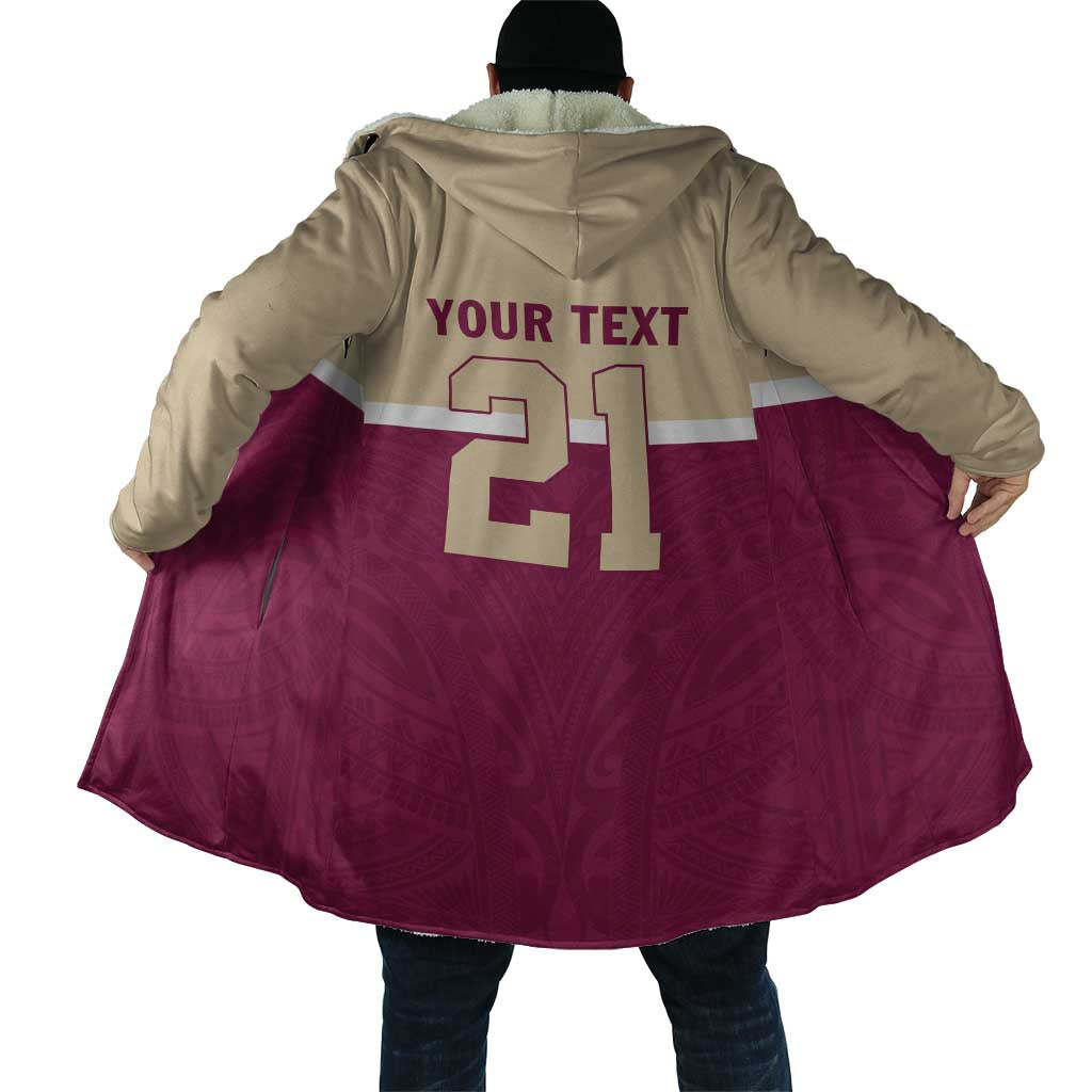 Queensland Samoa Custom Cloak Maroon Pacific Polynesian Tribal Pattern - Aussie Hoodie