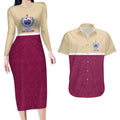 Queensland Samoa Custom Couples Matching Long Sleeve Bodycon Dress and Hawaiian Shirt Maroon Pacific Polynesian Tribal Pattern