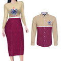 Queensland Samoa Custom Couples Matching Long Sleeve Bodycon Dress and Long Sleeve Button Shirt Maroon Pacific Polynesian Tribal Pattern
