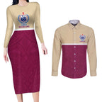 Queensland Samoa Custom Couples Matching Long Sleeve Bodycon Dress and Long Sleeve Button Shirt Maroon Pacific Polynesian Tribal Pattern