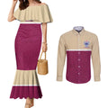 Queensland Samoa Custom Couples Matching Mermaid Dress and Long Sleeve Button Shirt Maroon Pacific Polynesian Tribal Pattern