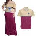 Queensland Samoa Custom Couples Matching Off Shoulder Maxi Dress and Hawaiian Shirt Maroon Pacific Polynesian Tribal Pattern