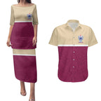 Queensland Samoa Custom Couples Matching Puletasi and Hawaiian Shirt Maroon Pacific Polynesian Tribal Pattern