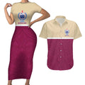 Queensland Samoa Custom Couples Matching Short Sleeve Bodycon Dress and Hawaiian Shirt Maroon Pacific Polynesian Tribal Pattern