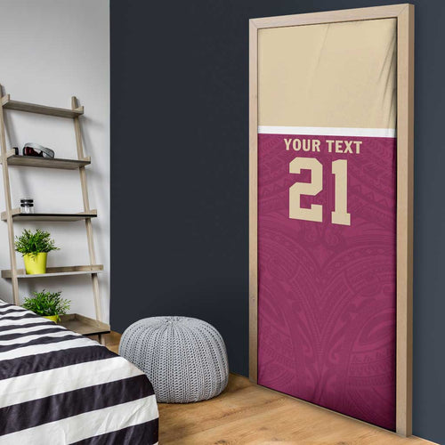 Queensland Samoa Custom Door Cover Maroon Pacific Polynesian Tribal Pattern - Aussie Hoodie