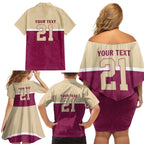 Queensland Samoa Custom Family Matching Off Shoulder Short Dress and Hawaiian Shirt Maroon Pacific Polynesian Tribal Pattern
