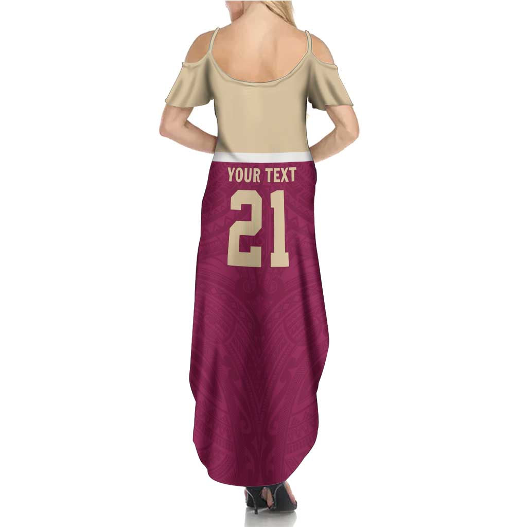Queensland Samoa Custom Family Matching Summer Maxi Dress and Hawaiian Shirt Maroon Pacific Polynesian Tribal Pattern