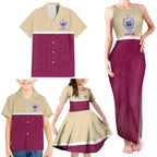 Queensland Samoa Custom Family Matching Tank Maxi Dress and Hawaiian Shirt Maroon Pacific Polynesian Tribal Pattern