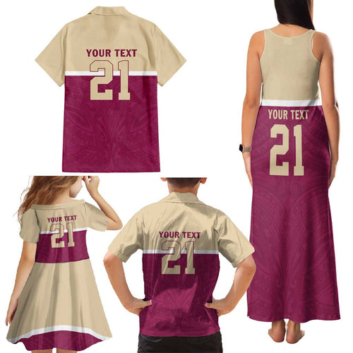 Queensland Samoa Custom Family Matching Tank Maxi Dress and Hawaiian Shirt Maroon Pacific Polynesian Tribal Pattern