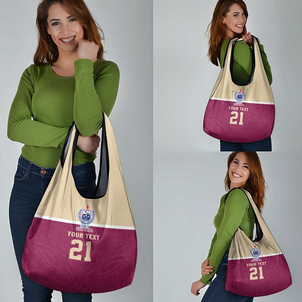 Queensland Samoa Custom Grocery Bag Maroon Pacific Polynesian Tribal Pattern