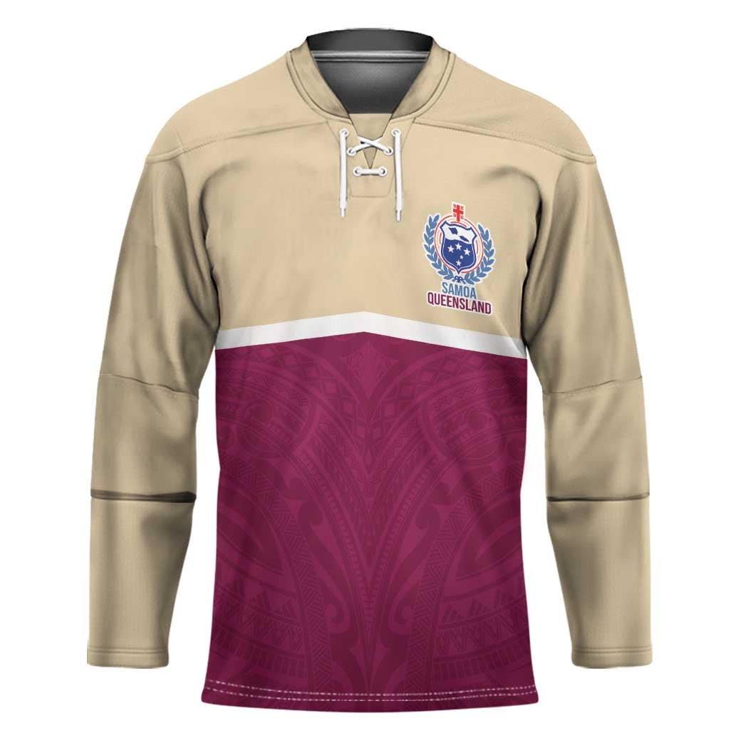 Queensland Samoa Custom Hockey Jersey Maroon Pacific Polynesian Tribal Pattern - Aussie Hoodie