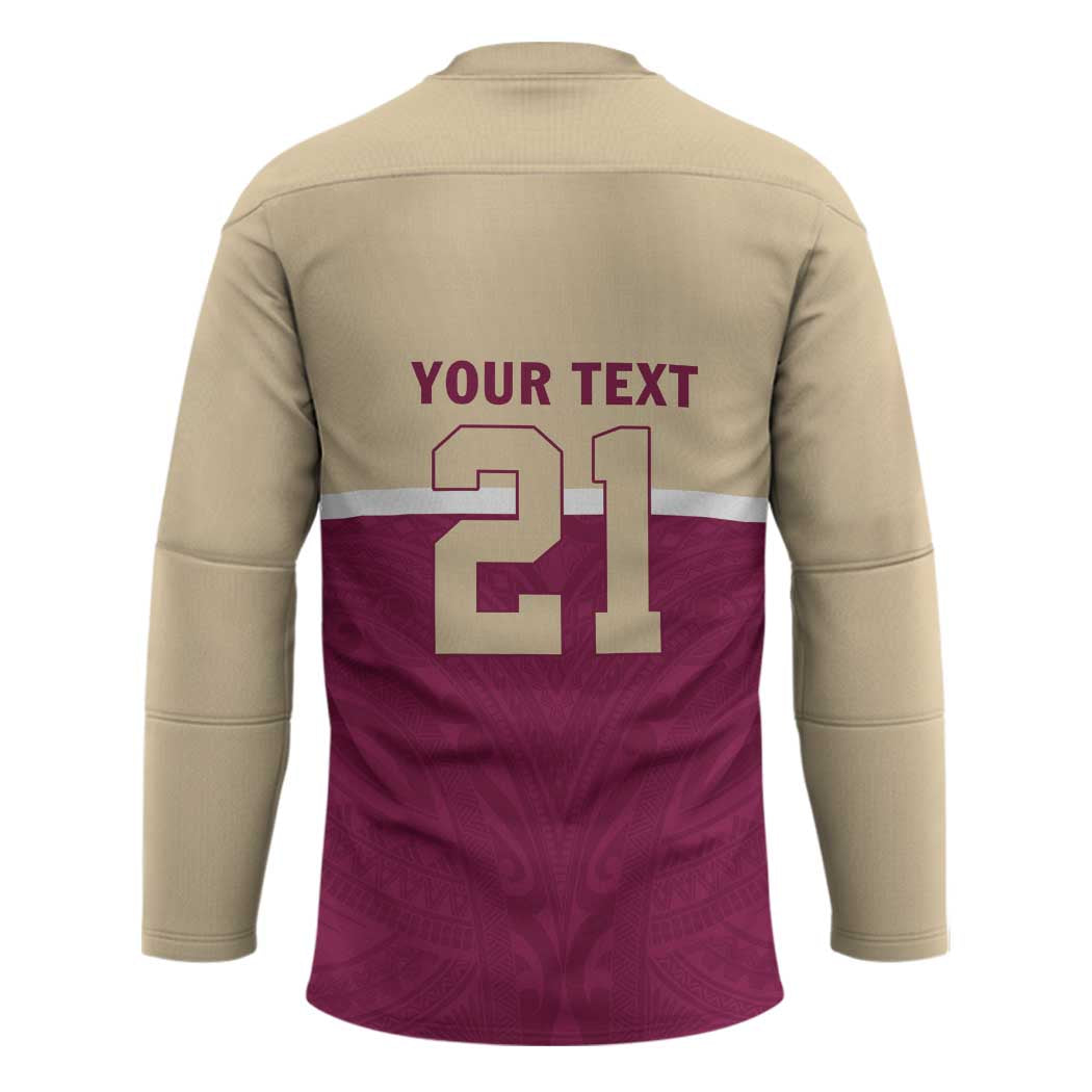 Queensland Samoa Custom Hockey Jersey Maroon Pacific Polynesian Tribal Pattern - Aussie Hoodie