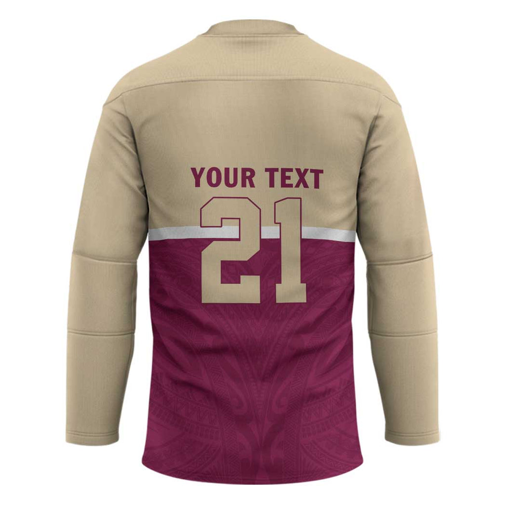 Queensland Samoa Custom Hockey Jersey Maroon Pacific Polynesian Tribal Pattern - Aussie Hoodie
