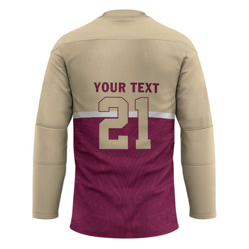 Queensland Samoa Custom Hockey Jersey Maroon Pacific Polynesian Tribal Pattern - Aussie Hoodie