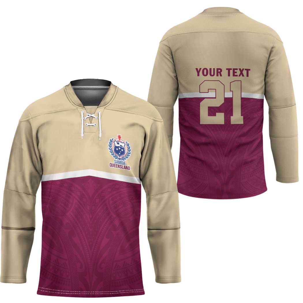 Queensland Samoa Custom Hockey Jersey Maroon Pacific Polynesian Tribal Pattern - Aussie Hoodie