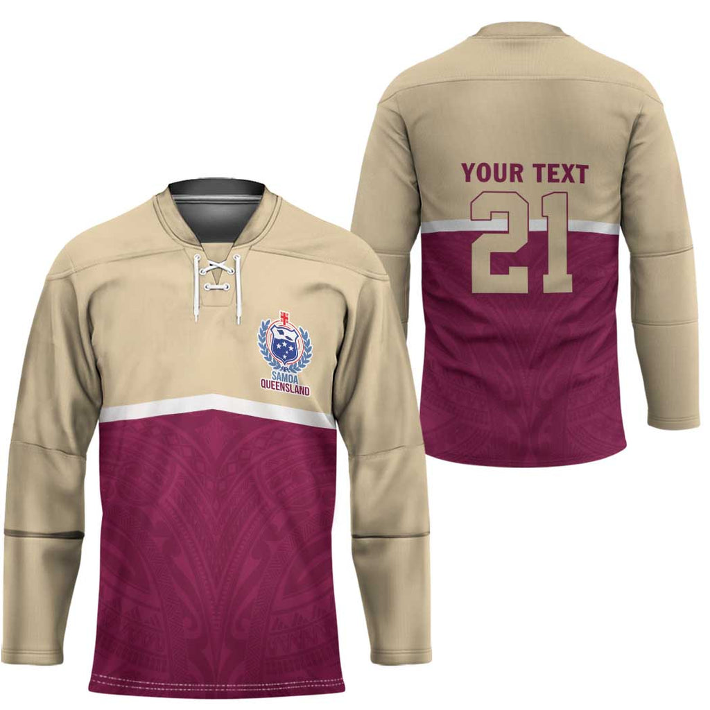 Queensland Samoa Custom Hockey Jersey Maroon Pacific Polynesian Tribal Pattern - Aussie Hoodie