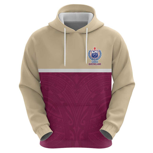 Queensland Samoa Custom Hoodie Maroon Pacific Polynesian Tribal Pattern