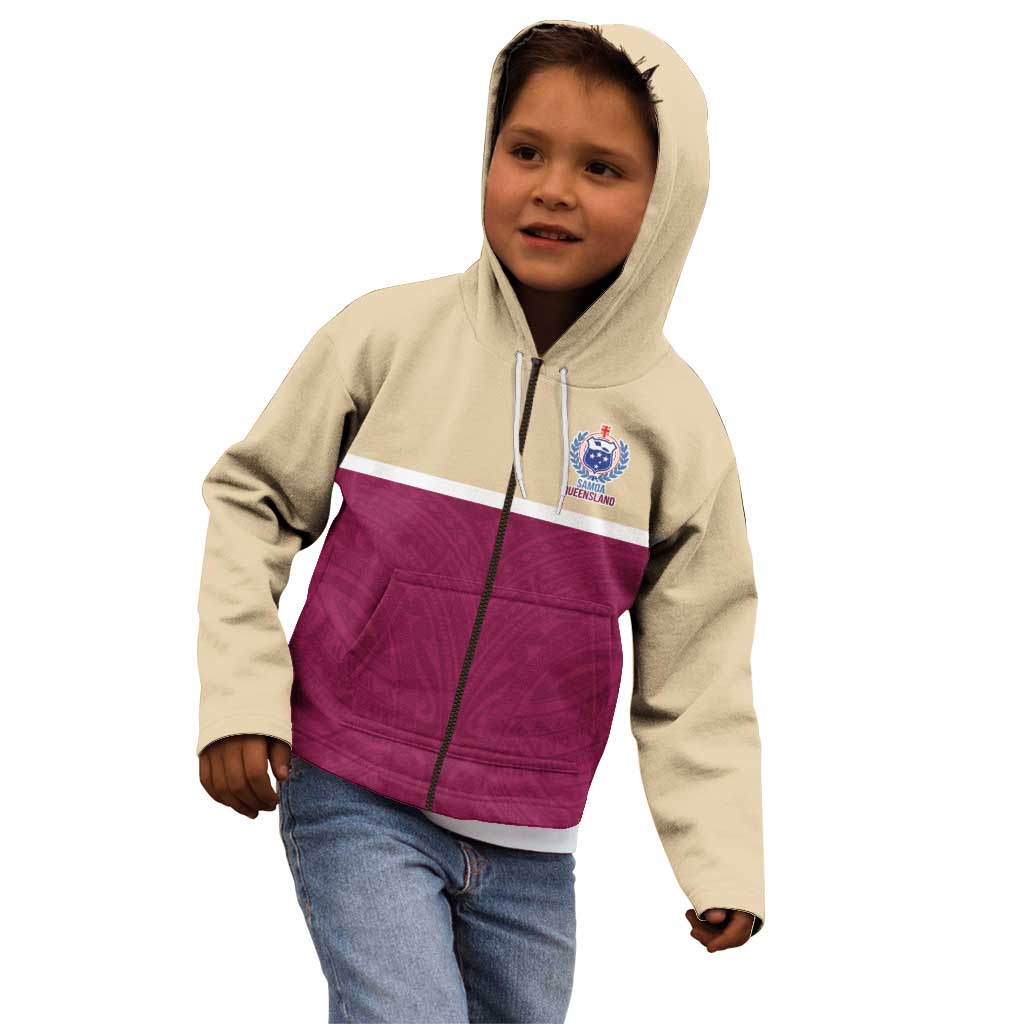 Queensland Samoa Custom Kid Hoodie Maroon Pacific Polynesian Tribal Pattern