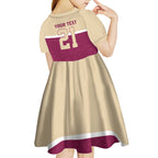 Queensland Samoa Custom Kid Short Sleeve Dress Maroon Pacific Polynesian Tribal Pattern
