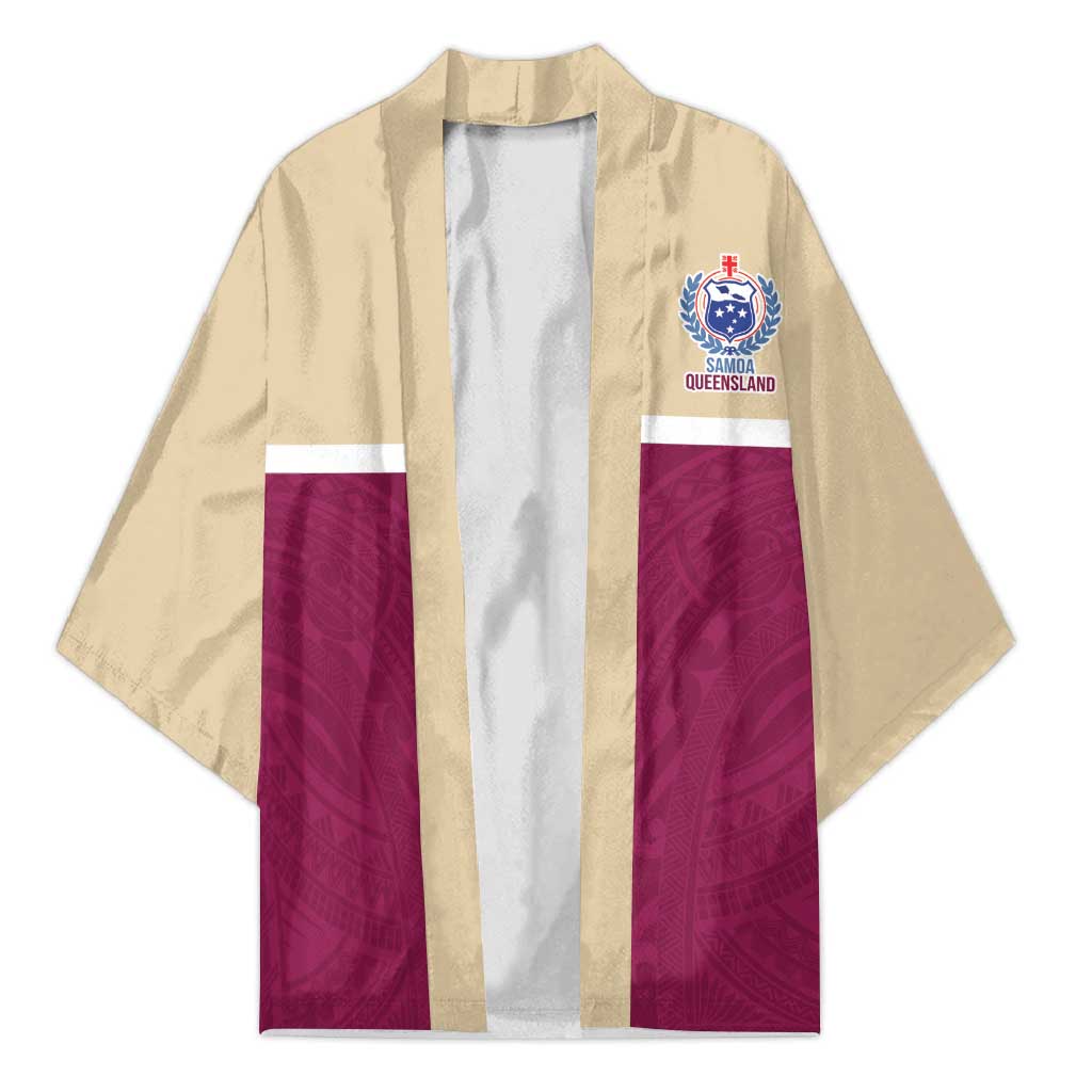 Queensland Samoa Custom Kimono Maroon Pacific Polynesian Tribal Pattern - Aussie Hoodie