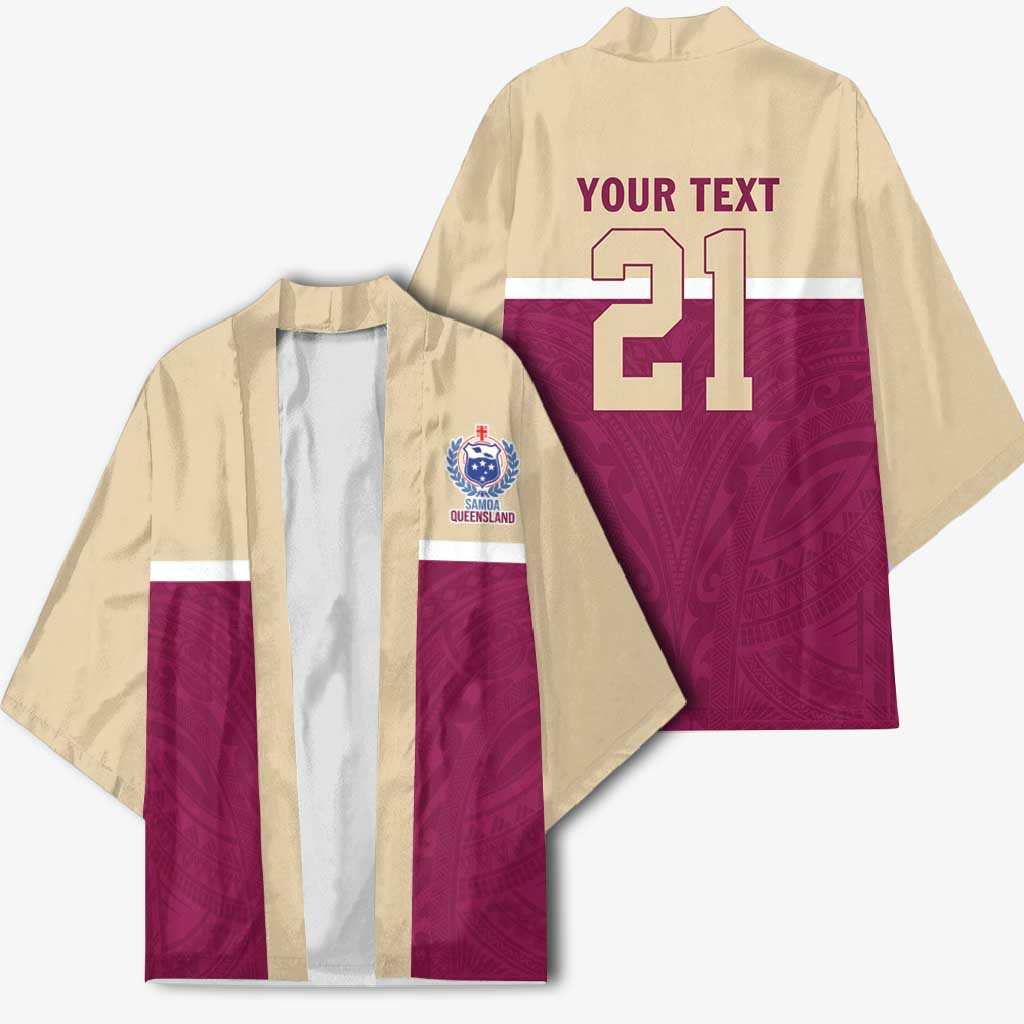 Queensland Samoa Custom Kimono Maroon Pacific Polynesian Tribal Pattern - Aussie Hoodie