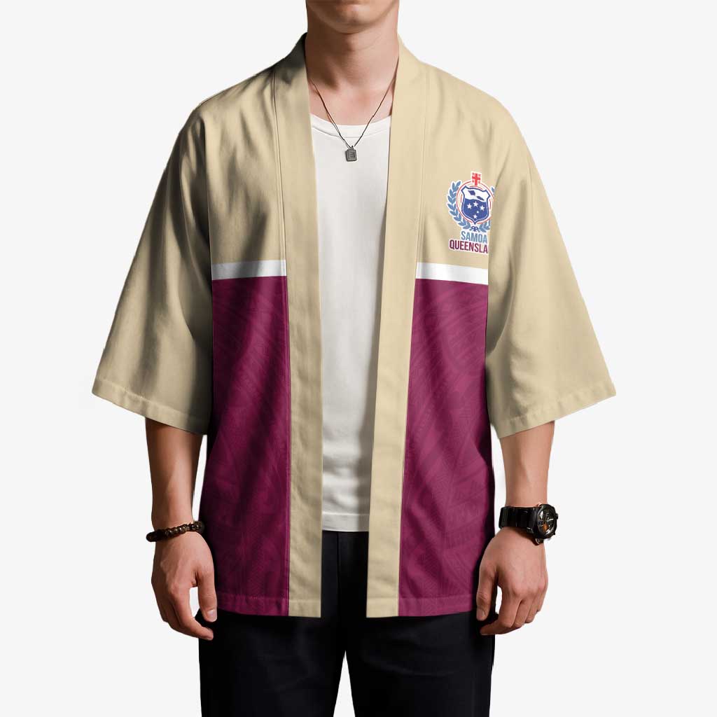 Queensland Samoa Custom Kimono Maroon Pacific Polynesian Tribal Pattern - Aussie Hoodie