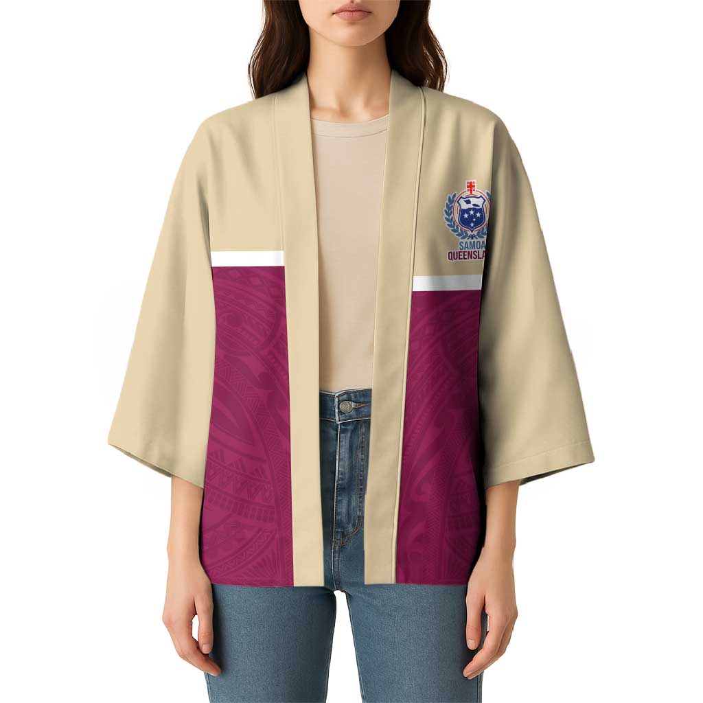 Queensland Samoa Custom Kimono Maroon Pacific Polynesian Tribal Pattern - Aussie Hoodie