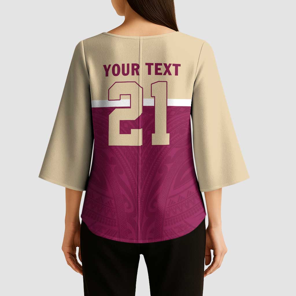 Queensland Samoa Custom Kimono Sleeve Blouse Maroon Pacific Polynesian Tribal Pattern - Aussie Hoodie