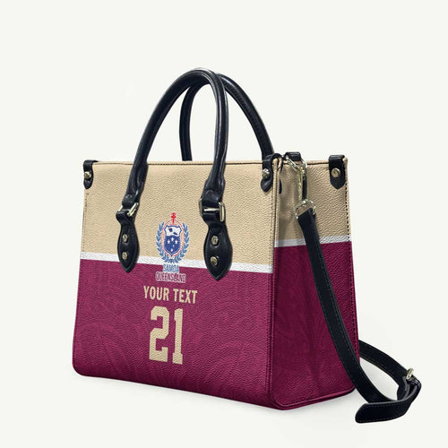 Queensland Samoa Custom Leather Bag Maroon Pacific Polynesian Tribal Pattern - Aussie Hoodie