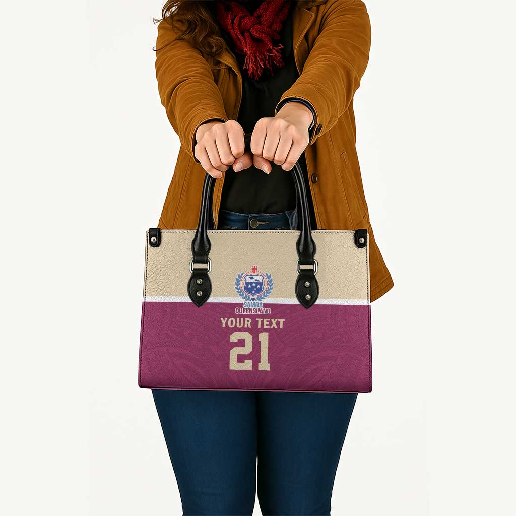 Queensland Samoa Custom Leather Bag Maroon Pacific Polynesian Tribal Pattern - Aussie Hoodie