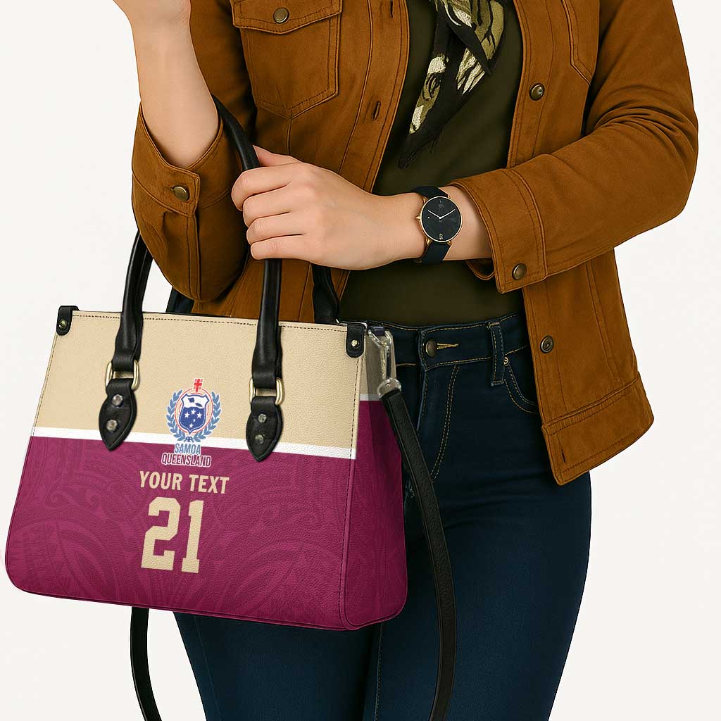 Queensland Samoa Custom Leather Bag Maroon Pacific Polynesian Tribal Pattern - Aussie Hoodie