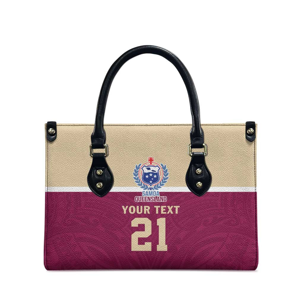 Queensland Samoa Custom Leather Bag Maroon Pacific Polynesian Tribal Pattern - Aussie Hoodie