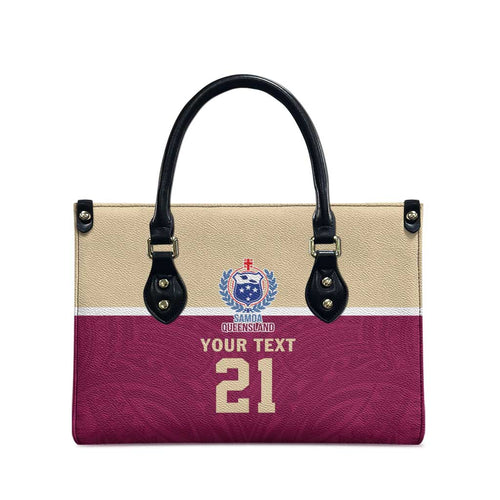 Queensland Samoa Custom Leather Bag Maroon Pacific Polynesian Tribal Pattern - Aussie Hoodie