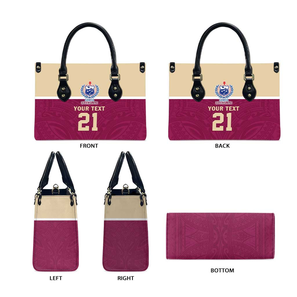 Queensland Samoa Custom Leather Bag Maroon Pacific Polynesian Tribal Pattern - Aussie Hoodie