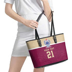 Queensland Samoa Custom Leather Tote Bag Maroon Pacific Polynesian Tribal Pattern