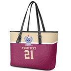 Queensland Samoa Custom Leather Tote Bag Maroon Pacific Polynesian Tribal Pattern