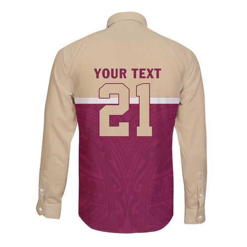 Queensland Samoa Custom Long Sleeve Button Shirt Maroon Pacific Polynesian Tribal Pattern