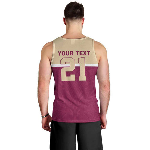 Queensland Samoa Custom Men Tank Top Maroon Pacific Polynesian Tribal Pattern