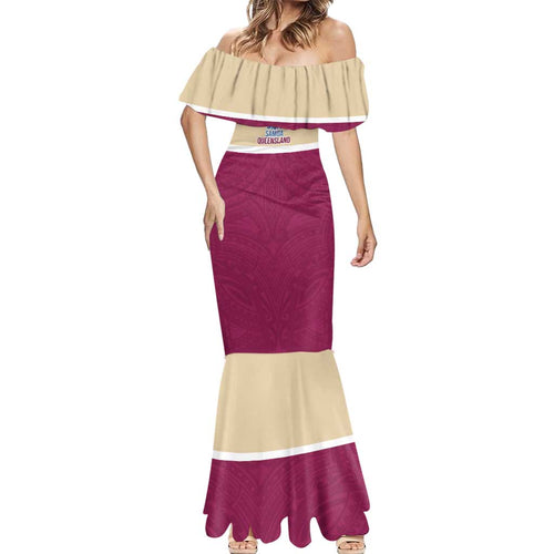 Queensland Samoa Custom Mermaid Dress Maroon Pacific Polynesian Tribal Pattern
