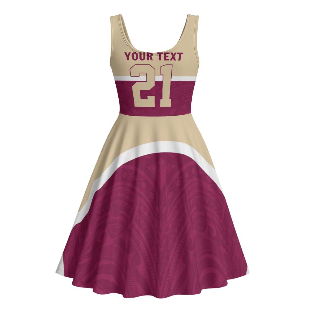 Queensland Samoa Custom Midi Dress Maroon Pacific Polynesian Tribal Pattern - Aussie Hoodie
