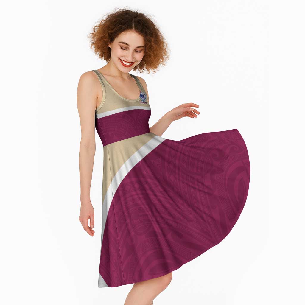 Queensland Samoa Custom Midi Dress Maroon Pacific Polynesian Tribal Pattern - Aussie Hoodie