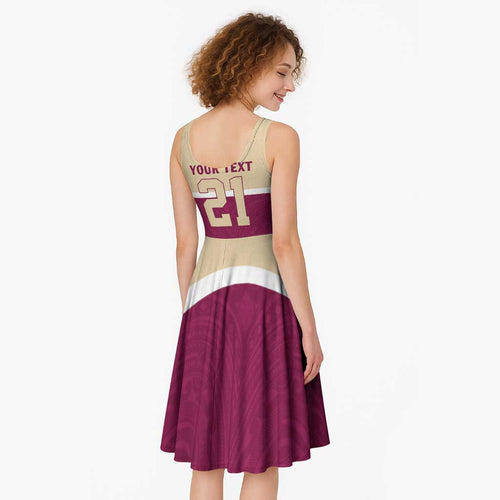 Queensland Samoa Custom Midi Dress Maroon Pacific Polynesian Tribal Pattern - Aussie Hoodie